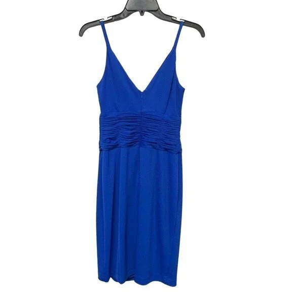 NWOT CALVIN KLEIN | Women's Ruched Waist‎ Surplice Neck Dress in Regatta Blue - Picture 2 of 6